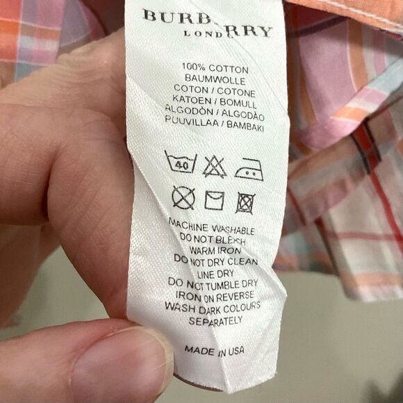 Burberry London Pastel Plaid Shirt Sz L Button Front Pink Spring Long Sleeve - Picture 4 of 5